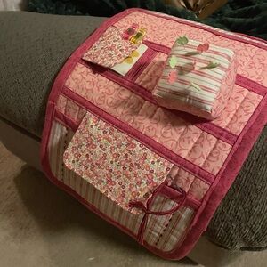 Handmade Pink Floral & Cat Sofa Station for sewing/embroidery/EPP